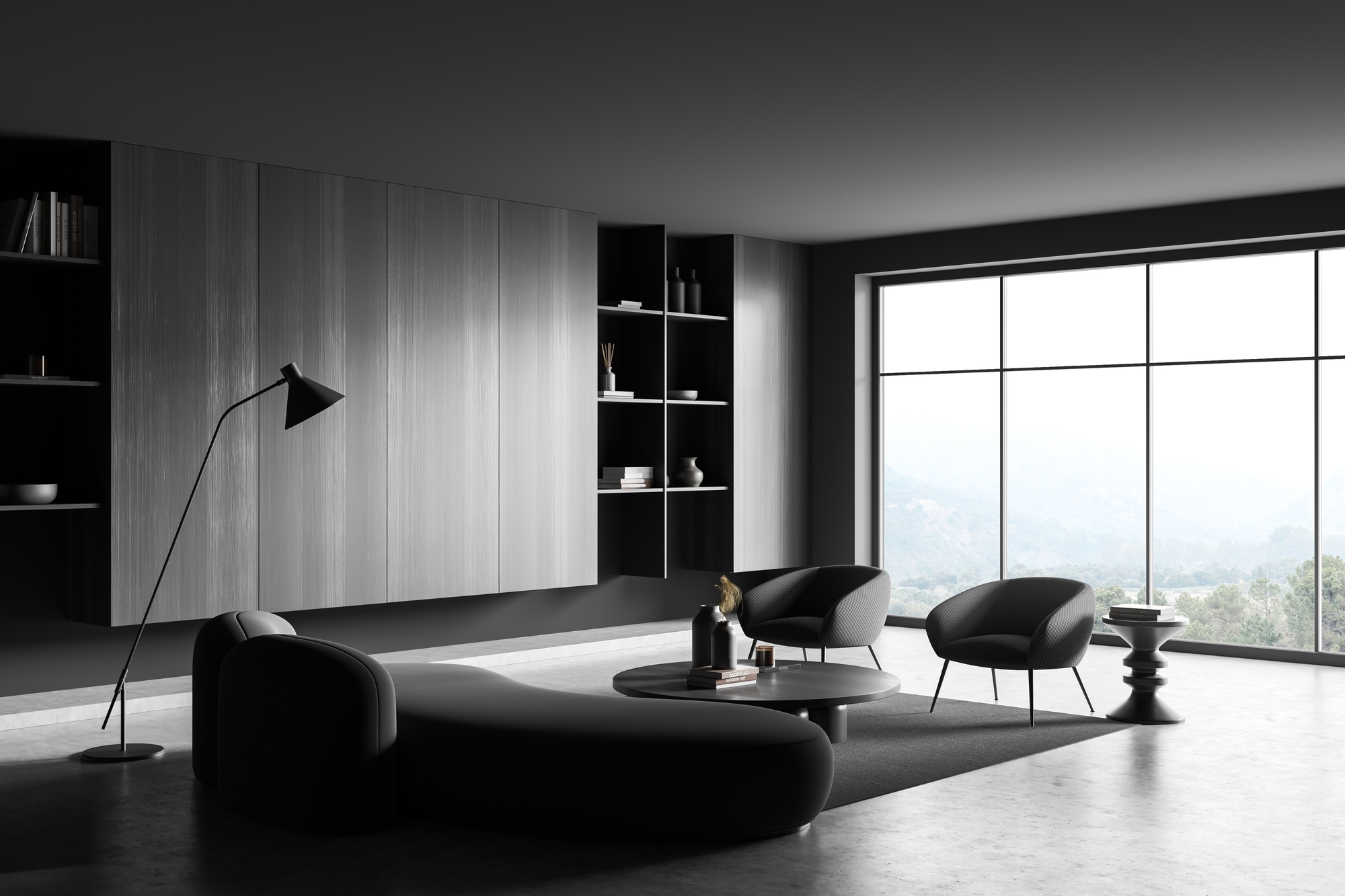 living room interior with sofa and armchairs